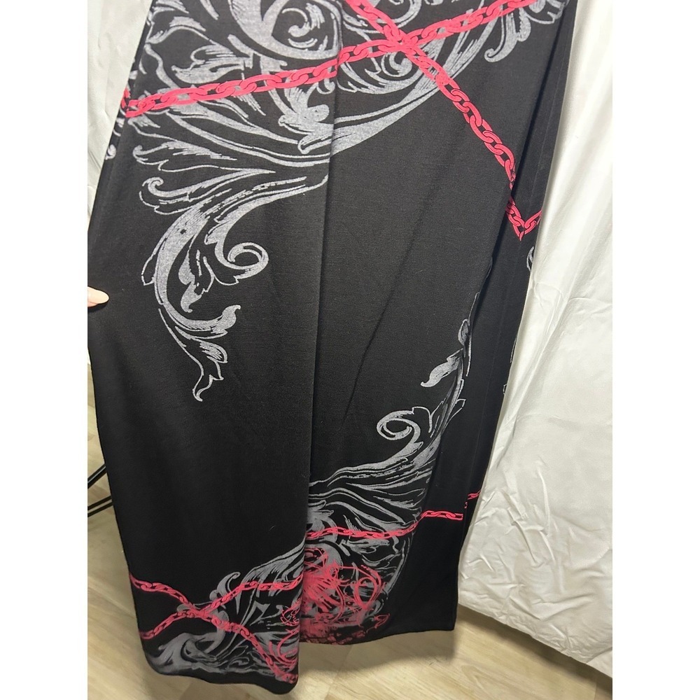 Coogi Womens One Shoulder Maxi Dress Black Pink Graphic Rhinestone Y2K M - Picture 8 of 10